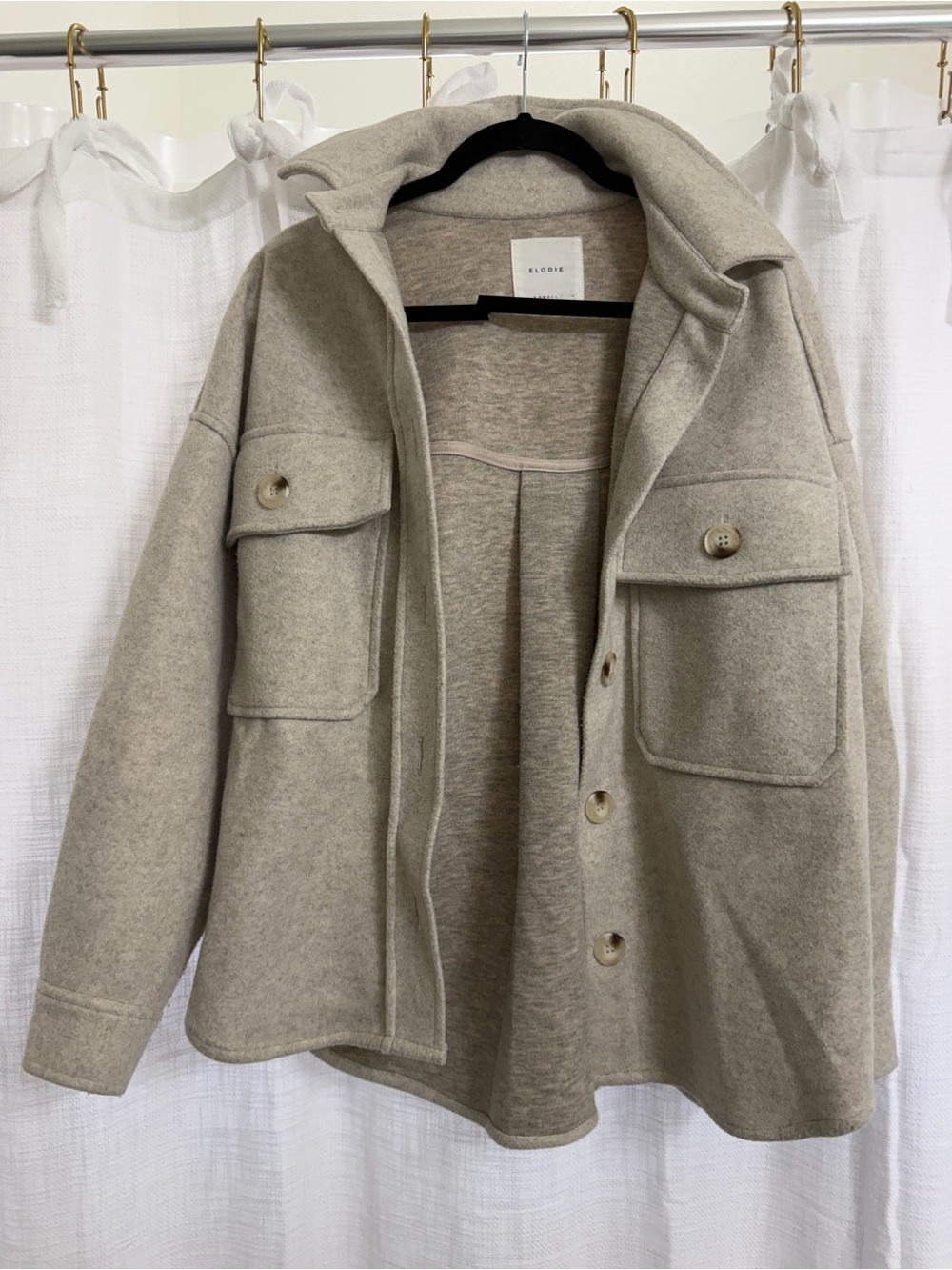 Like New Women's Oversized Wool-Blend Shacket in Light Taupe
